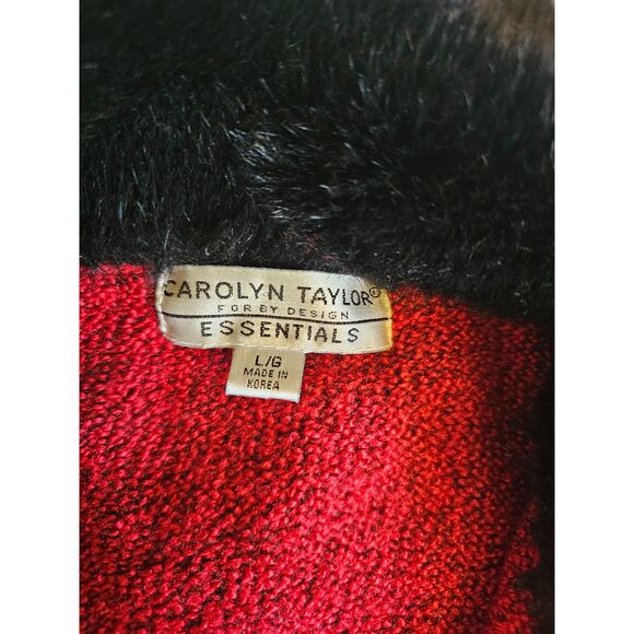 Vintage Carolyn Taylor Red Nordic Zip Up Christmas Sweater Faux Fur Collar Sz L - Picture 8 of 10